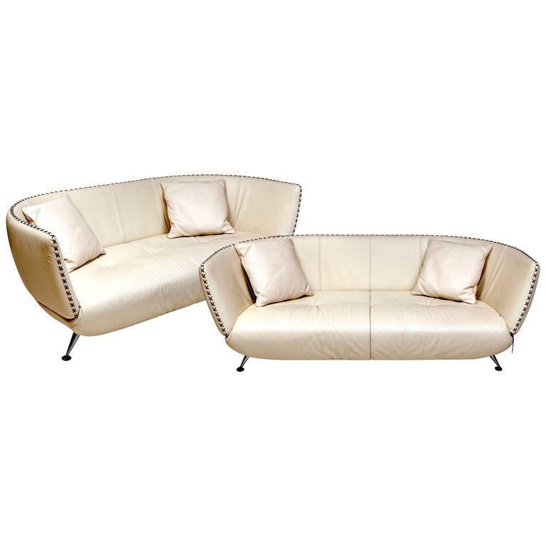 Two Ivory Leather De Sede Sofas, 1980 For Sale at 1stdibs