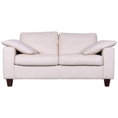 Machalke Designer Off-White Leather Sofa Two-Seat Couch