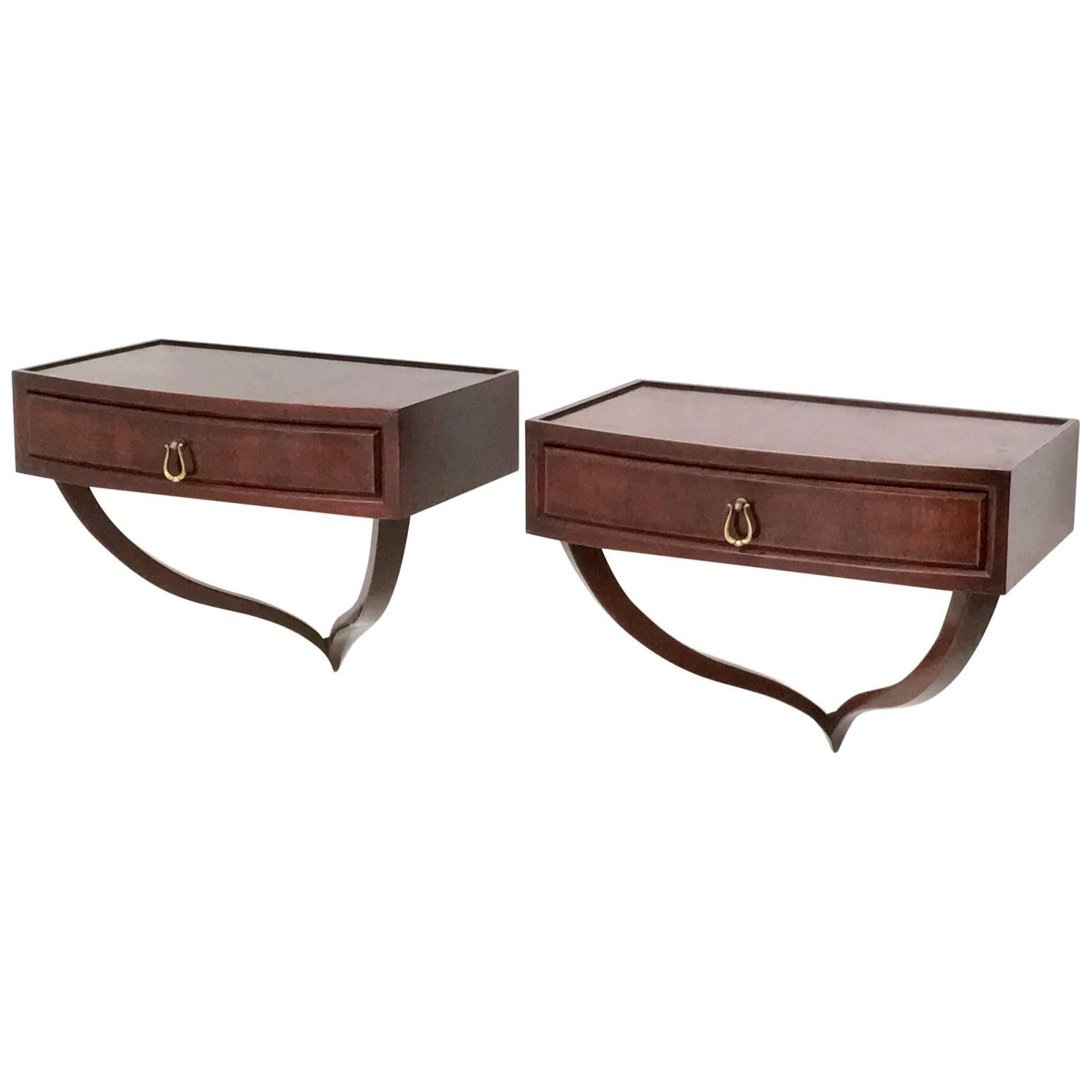 Pair of Wall-Mounted Mahogany Nightstands Ascribable to Ulrich, 1940s-1950s