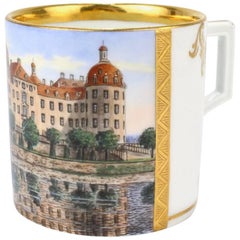 Antique Meissen Porcelain Topographical Royal Jagdschloss Moritzburg Coffee Cup