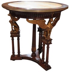 Russian Empire Style Marble Top Center Table with Gilded Griffins