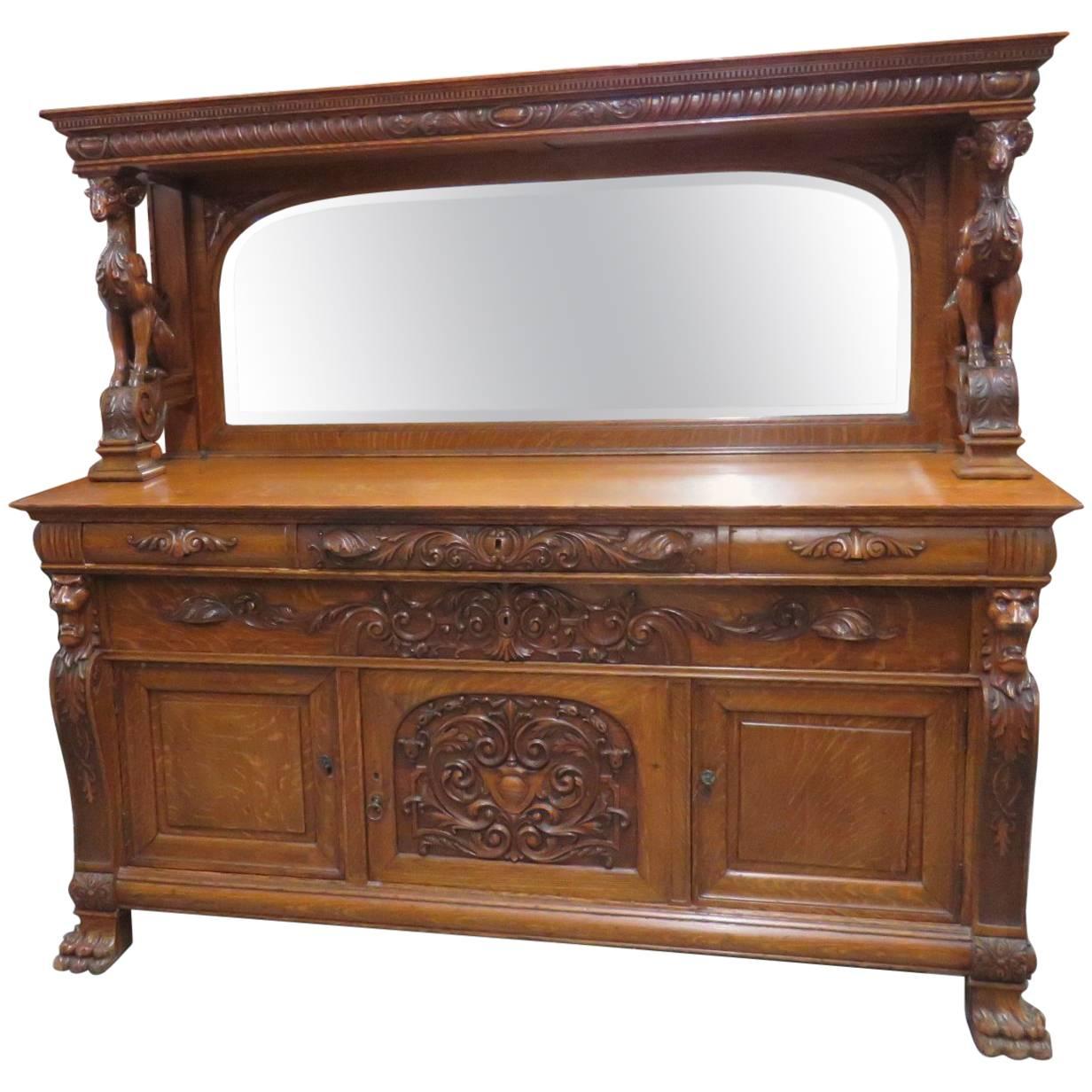 Solid Quarter Sawn Oak RJ Horner Style Sideboard Buffet Server with Mirror