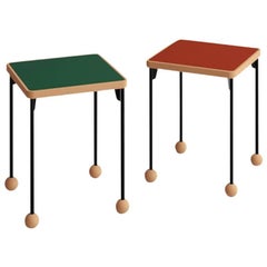 Contemporary Bauhaus Style Stool or Side Table in Metal, Wood, and Linoleum