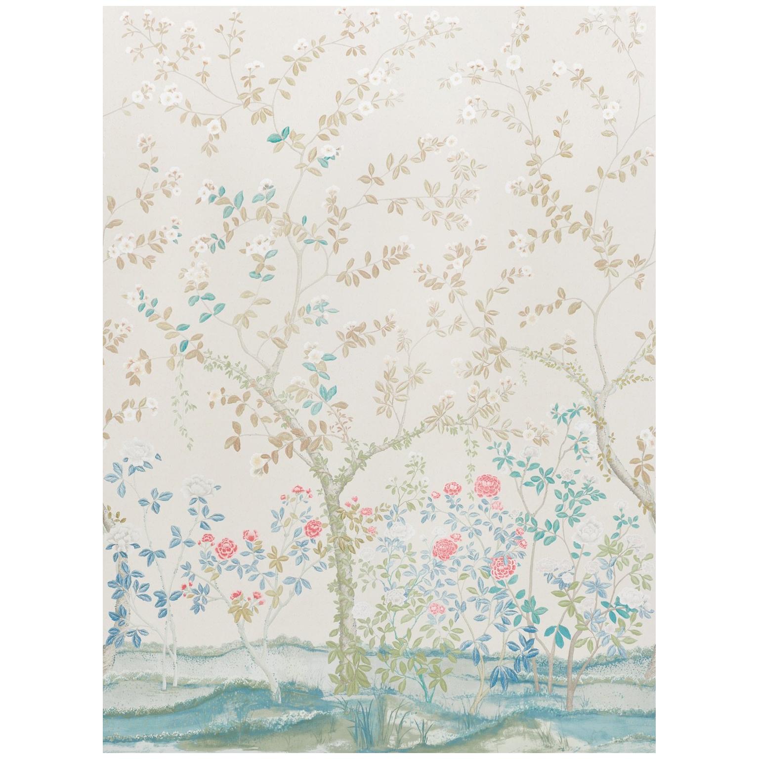 Schumacher by Miles Redd Madame de Pompadour Wallpaper Mural in Alabaster For Sale