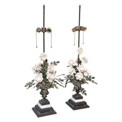 Pair of Early 20th Century Italian Tole Floral Lamps