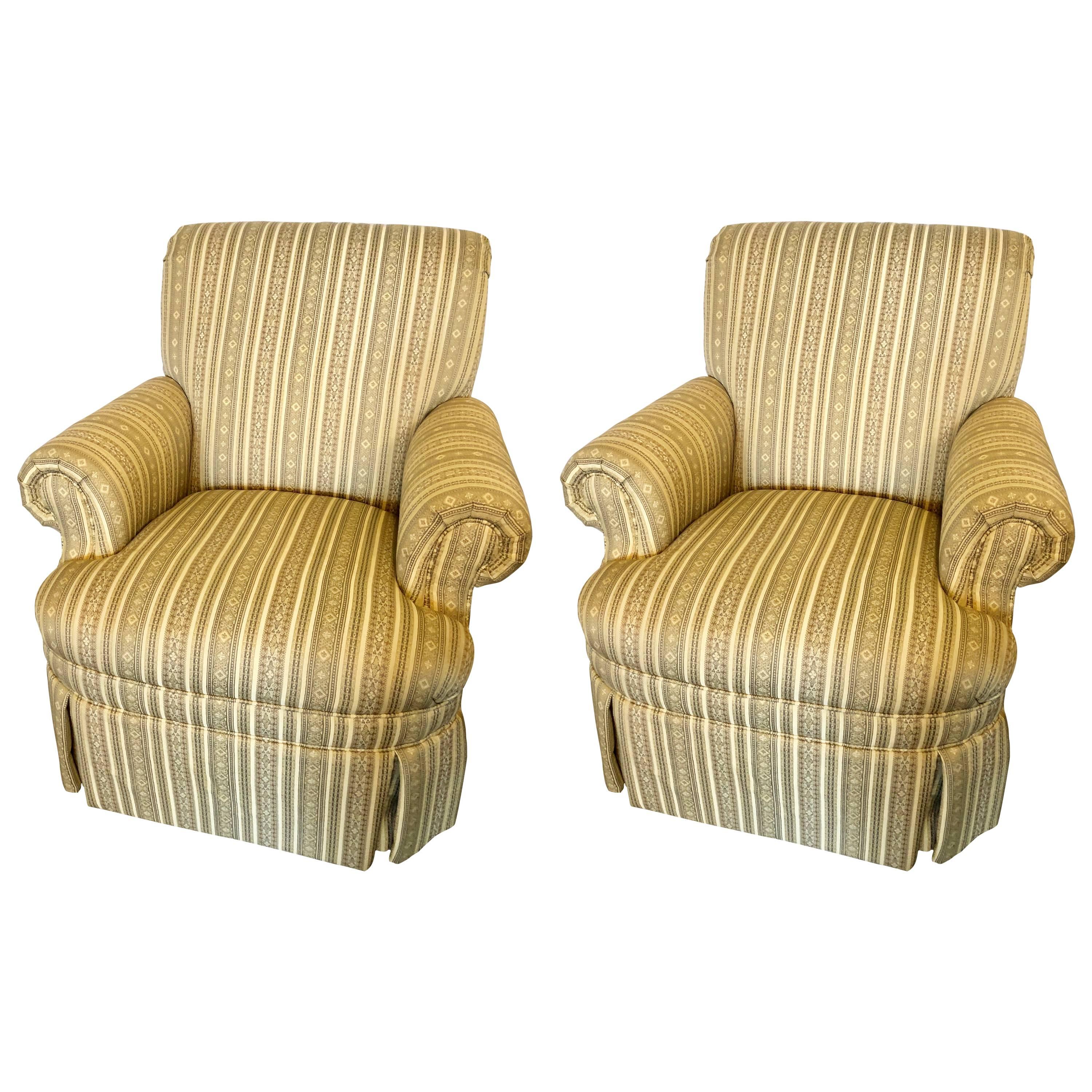 Pair of Hollywood Regency Style Custom Overstuffed Arm/Lounge Chairs Fine Fabric