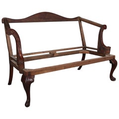 Antique English Floral & Foliate Carved Mahogany Queen Anne Settee Frame, circa 1820