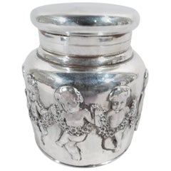 Antique Tiffany Sterling Silver Traveling Inkwell with Chubby Cherubs