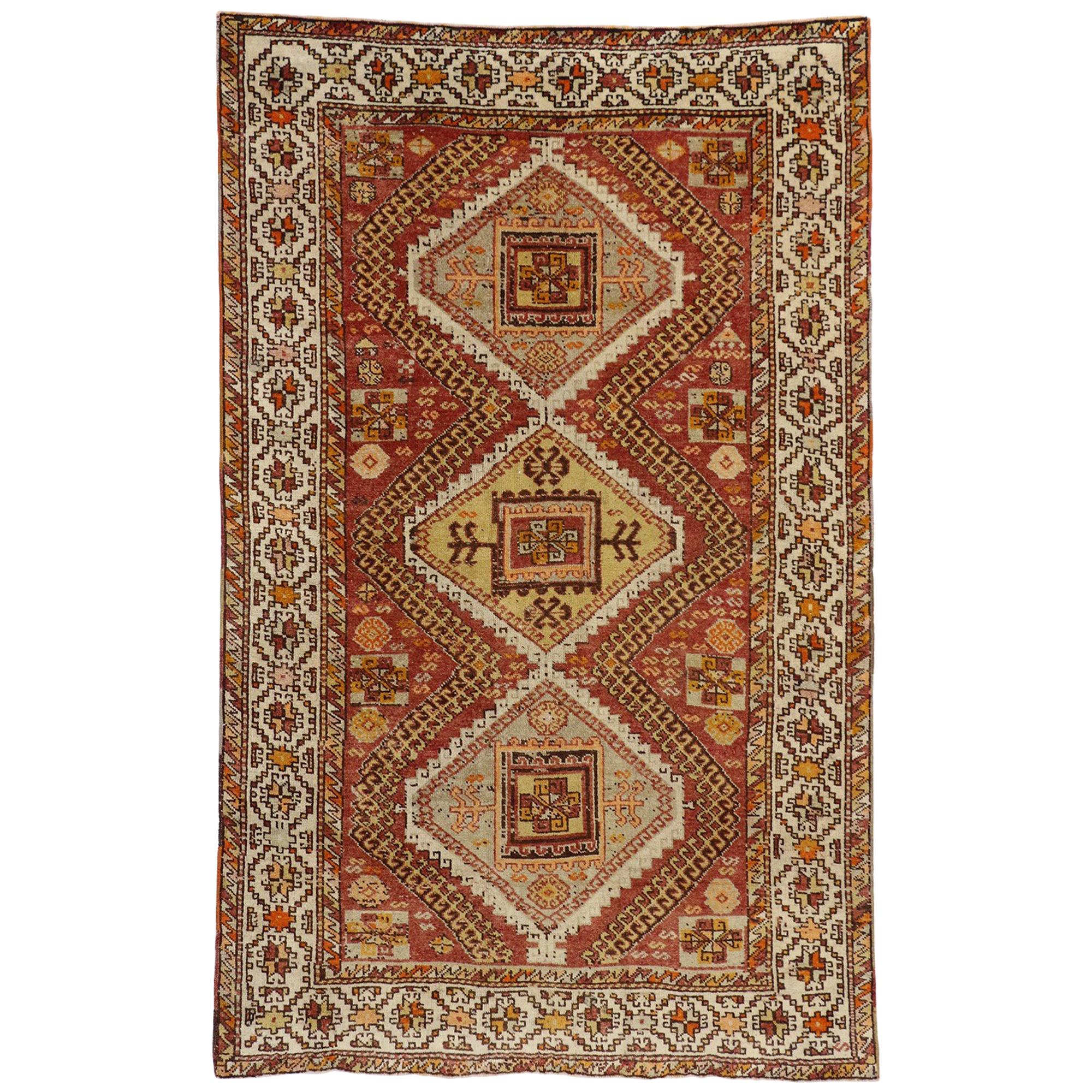 Vintage Turkish Oushak Accent Rug, Entry or Foyer Rug with Craftsman Style For Sale