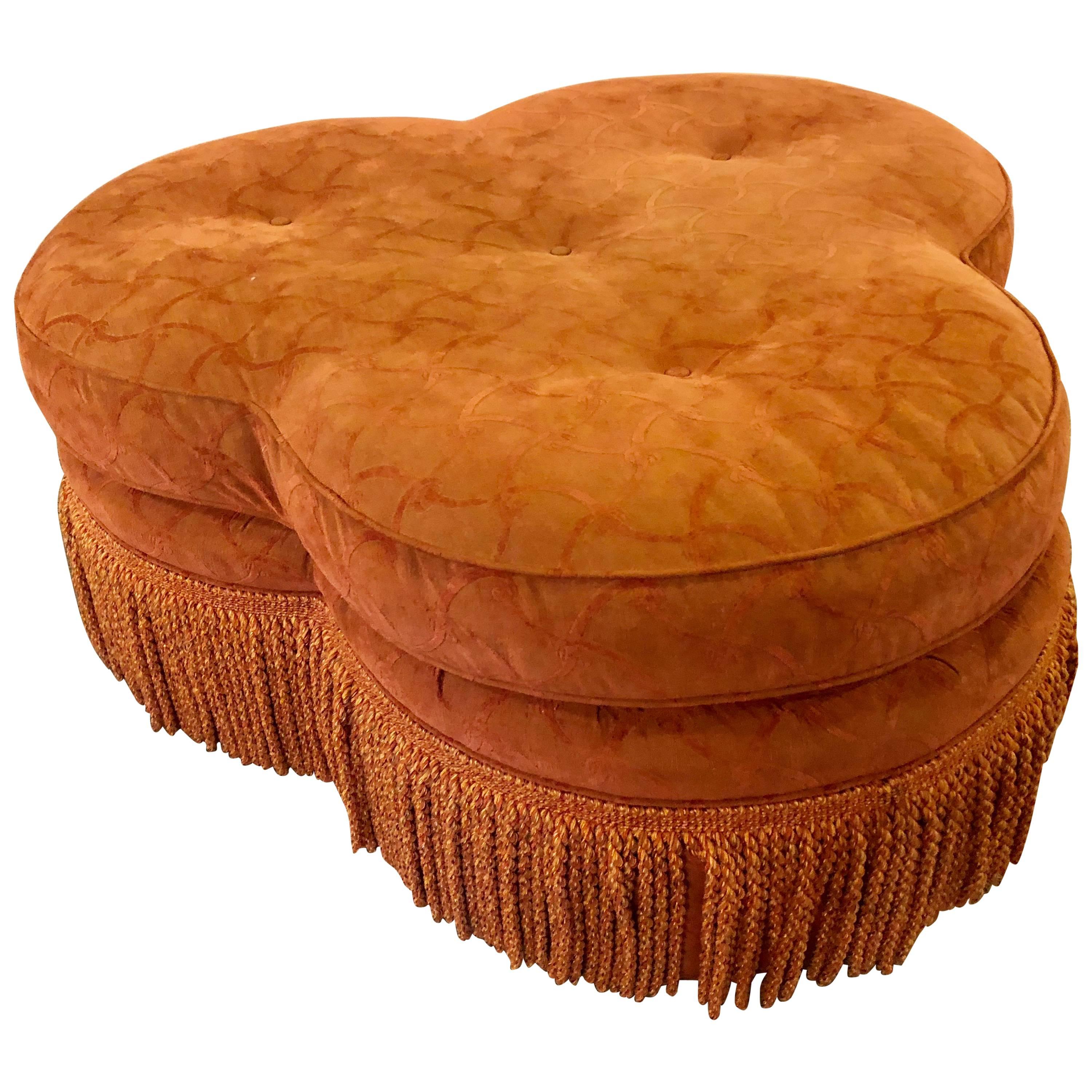 Hollywood Regency Style Large Clover Shaped Tufted Ottoman or Stool
