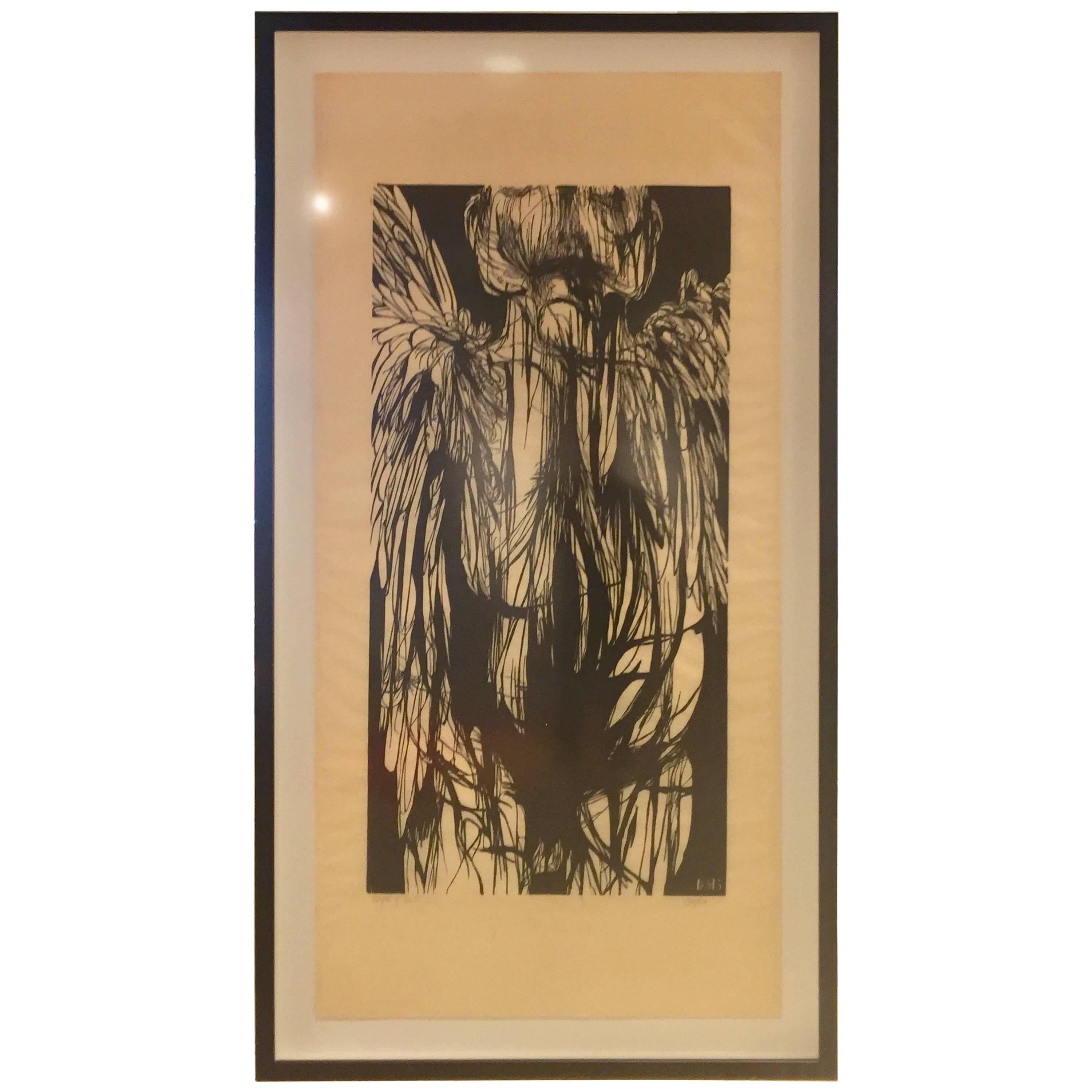 Large Leonard Baskin Woodcut "Angel of Death"