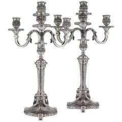 Antique 19th Century French Solid Silver Pair of Four-Light Candelabra, Odiot