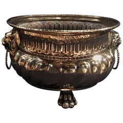 Jardinière o contenitore francese in ottone lucido con manici di leone, XIX secolo