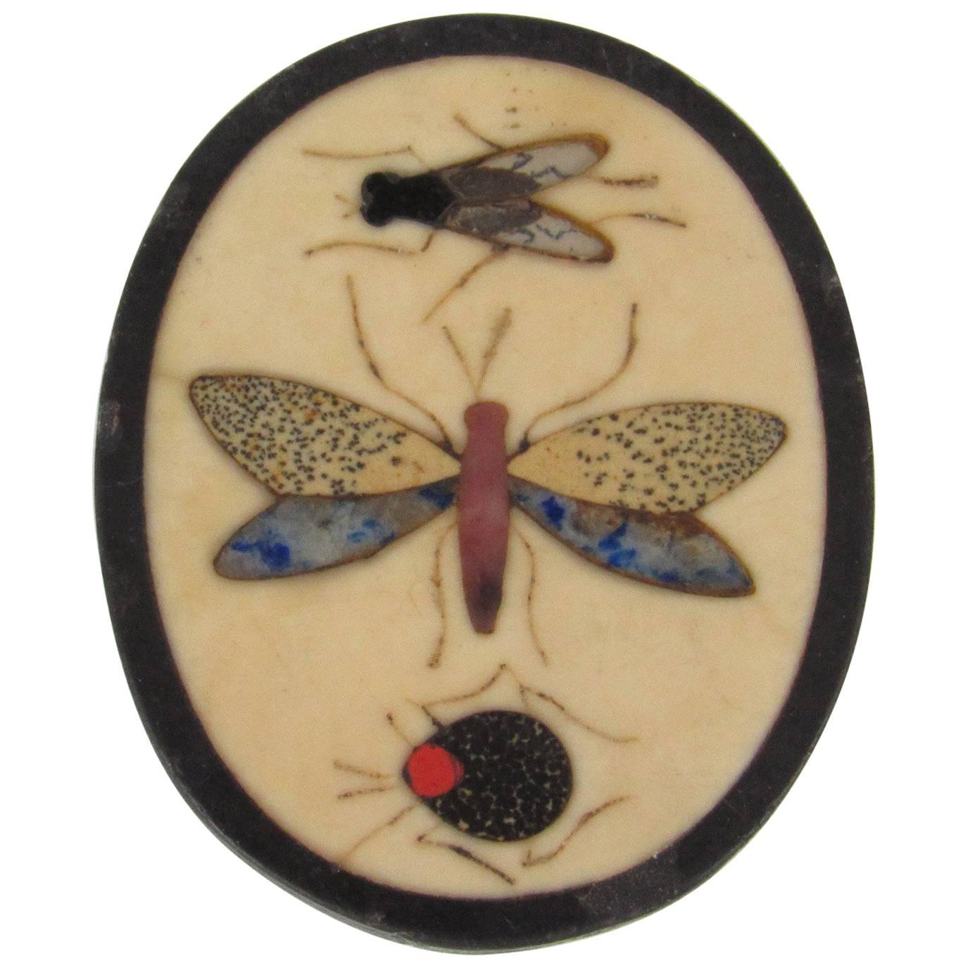 Miniature Italian Pietra Dura Insect Plaque