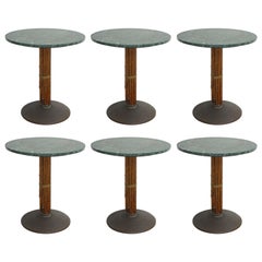 Vintage Set of Six McGuire Bamboo and Marble Bistro Tables