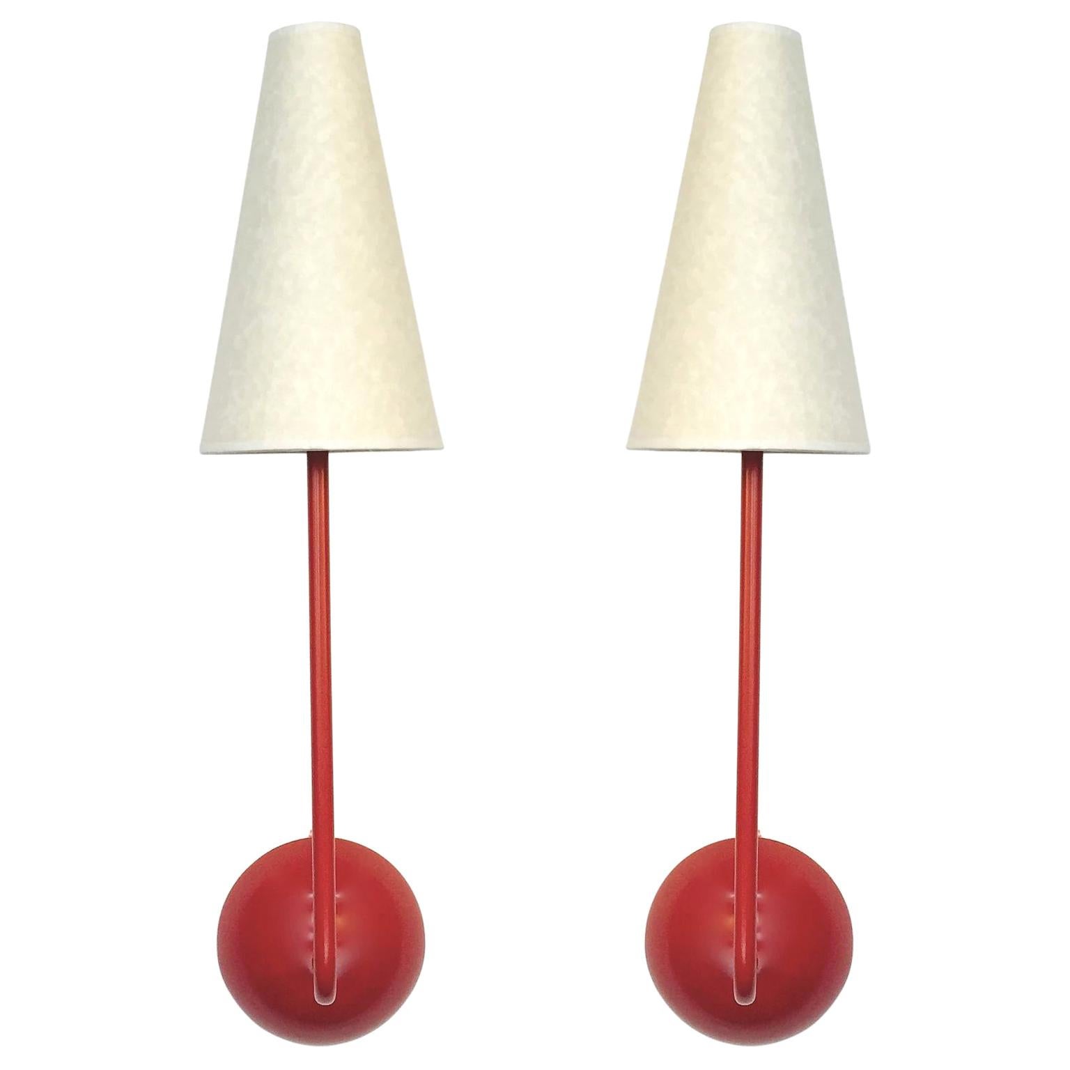 Single-Arm Red Wall Lamp in the Style of Jean Royère