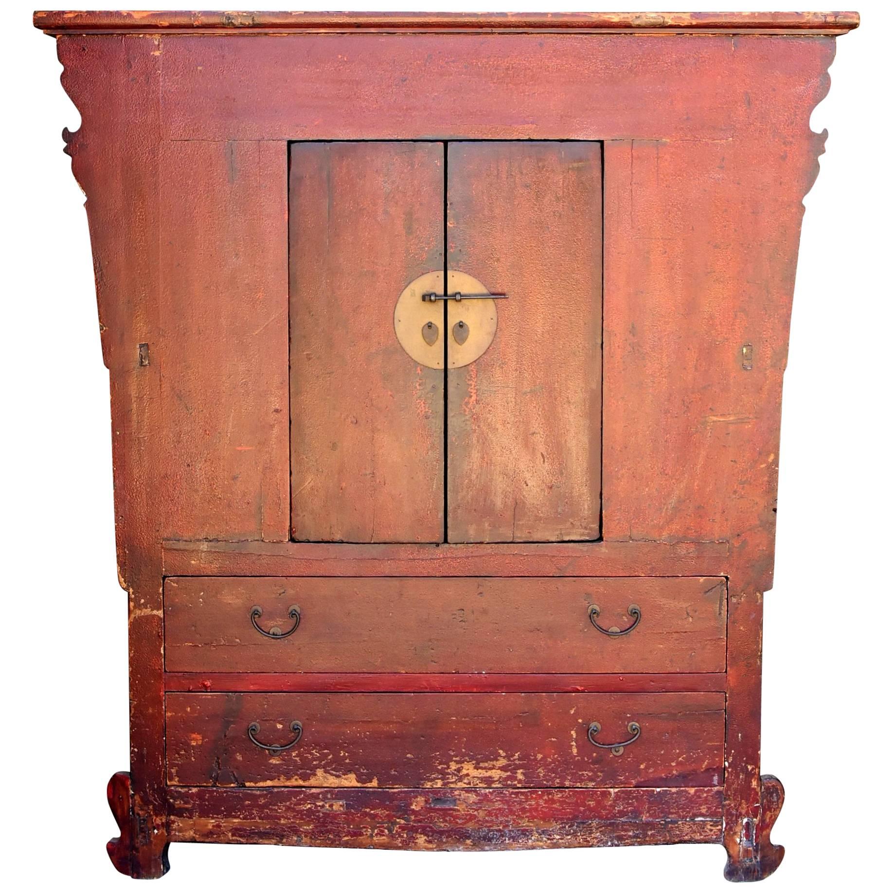 19th Century Red Crackle Cabinet Northern Chinese