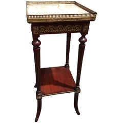 French Mahogany Marble-Top Plant Stand or Pedestal with Gallery, 19th Century