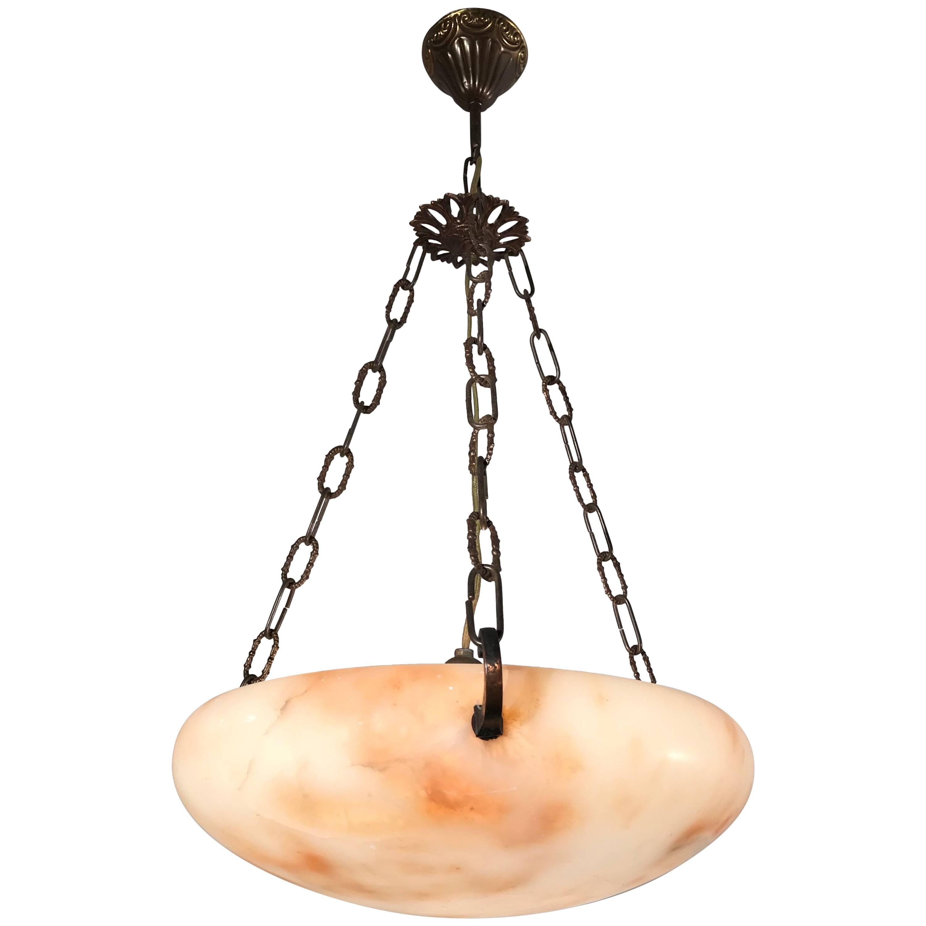 Great Shape Art Deco Alabaster Pendant or Ceiling Lamp Warm and Colorful 