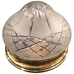 French Brass Cut Blown Glass Plafonnier 'Ceiling Light', 20th Century