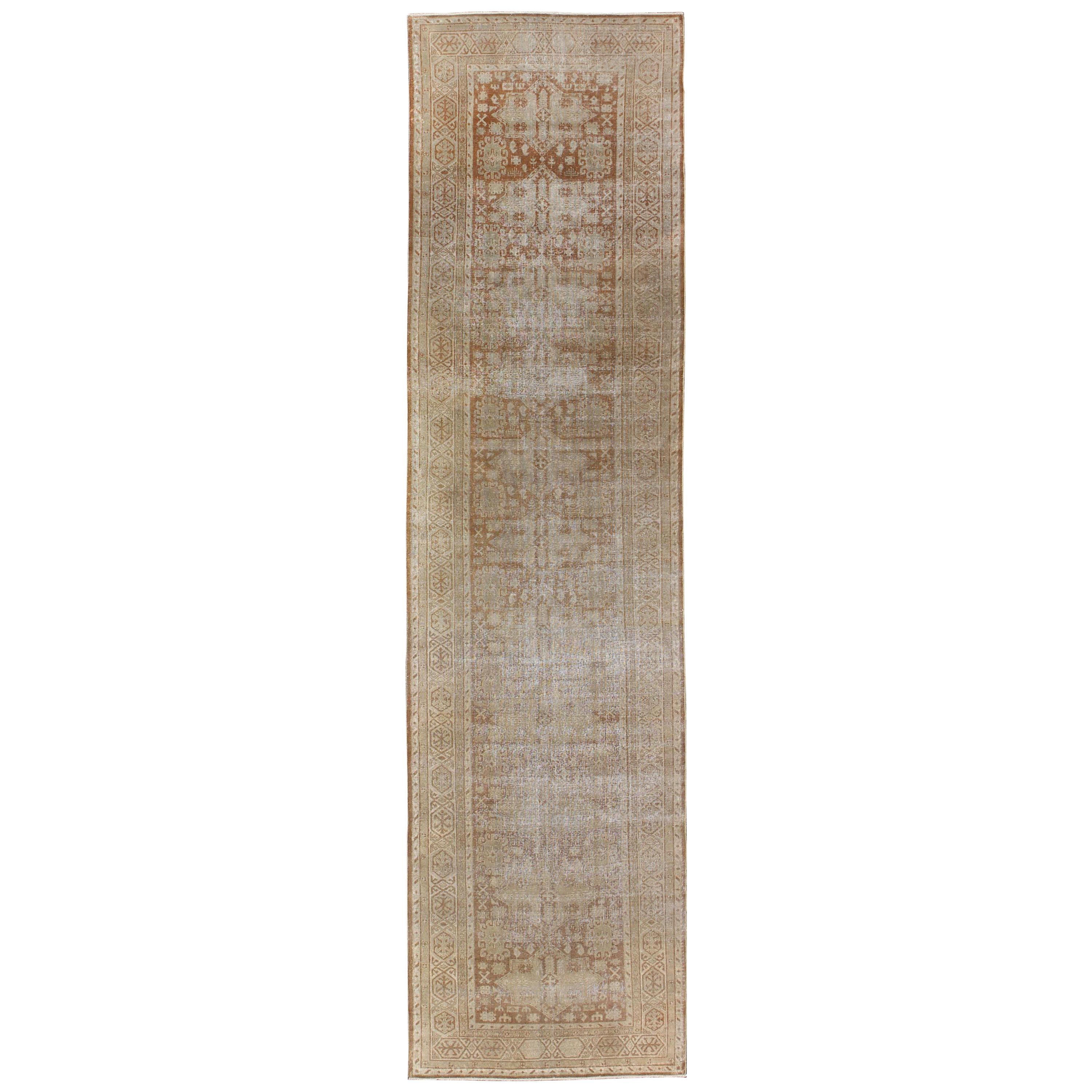 Long Distressed Antique Amritsar Runner in Nude, Taupe, Camel and Neutrals