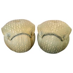 Pair of Hollywood Regency Style Upholstered Mint Green Footstools / Ottomans
