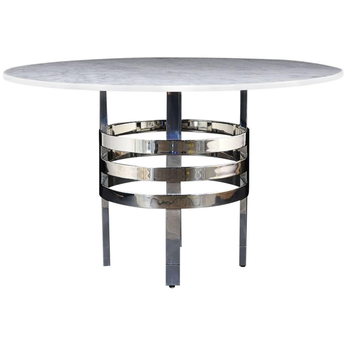 Mid-Century Modern Round Marble Dining Table