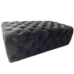 Hollywood Regency Style Large Velvet Tufted Ottoman or Coffee Table