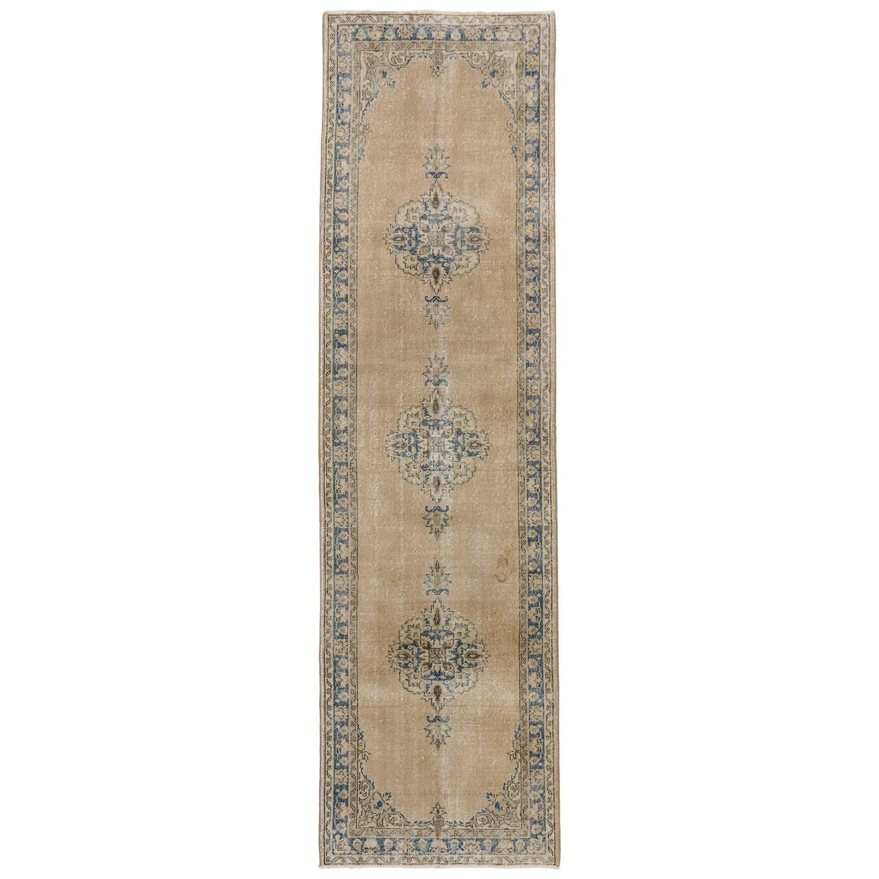 Distressed Vintage Turkish Sivas Runner with Gustavian Farmhouse Style For Sale