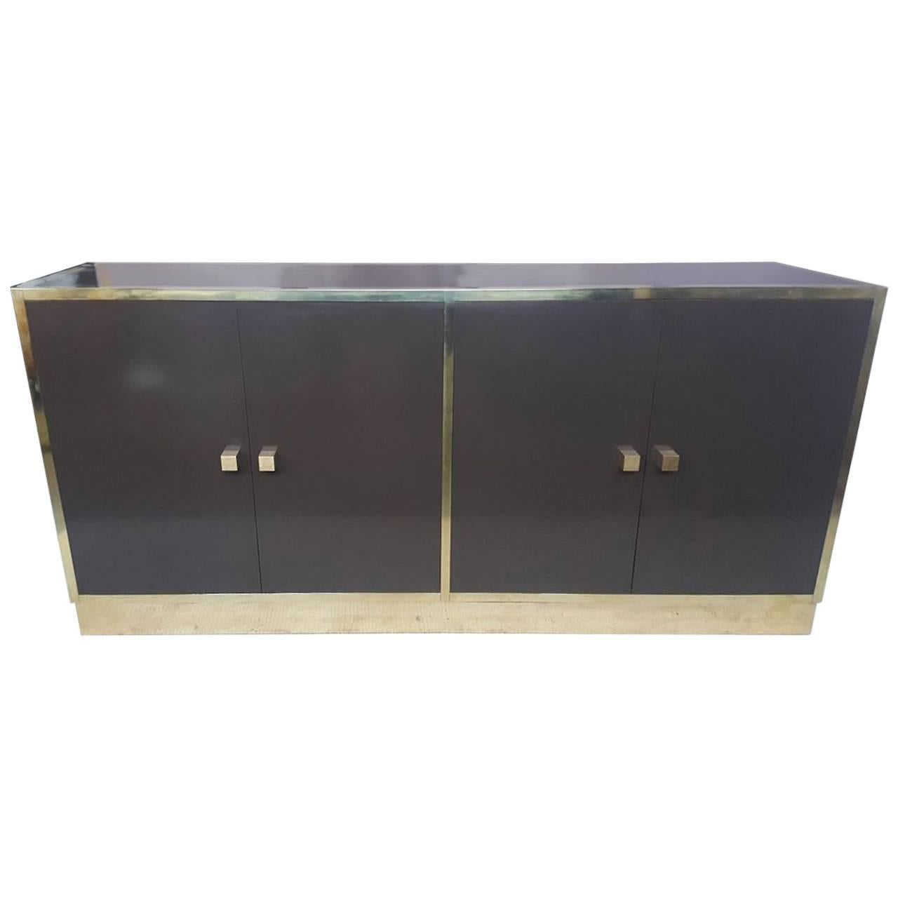 Brown and Brass Sideboard, by Sandro Petti, 1970, Italy