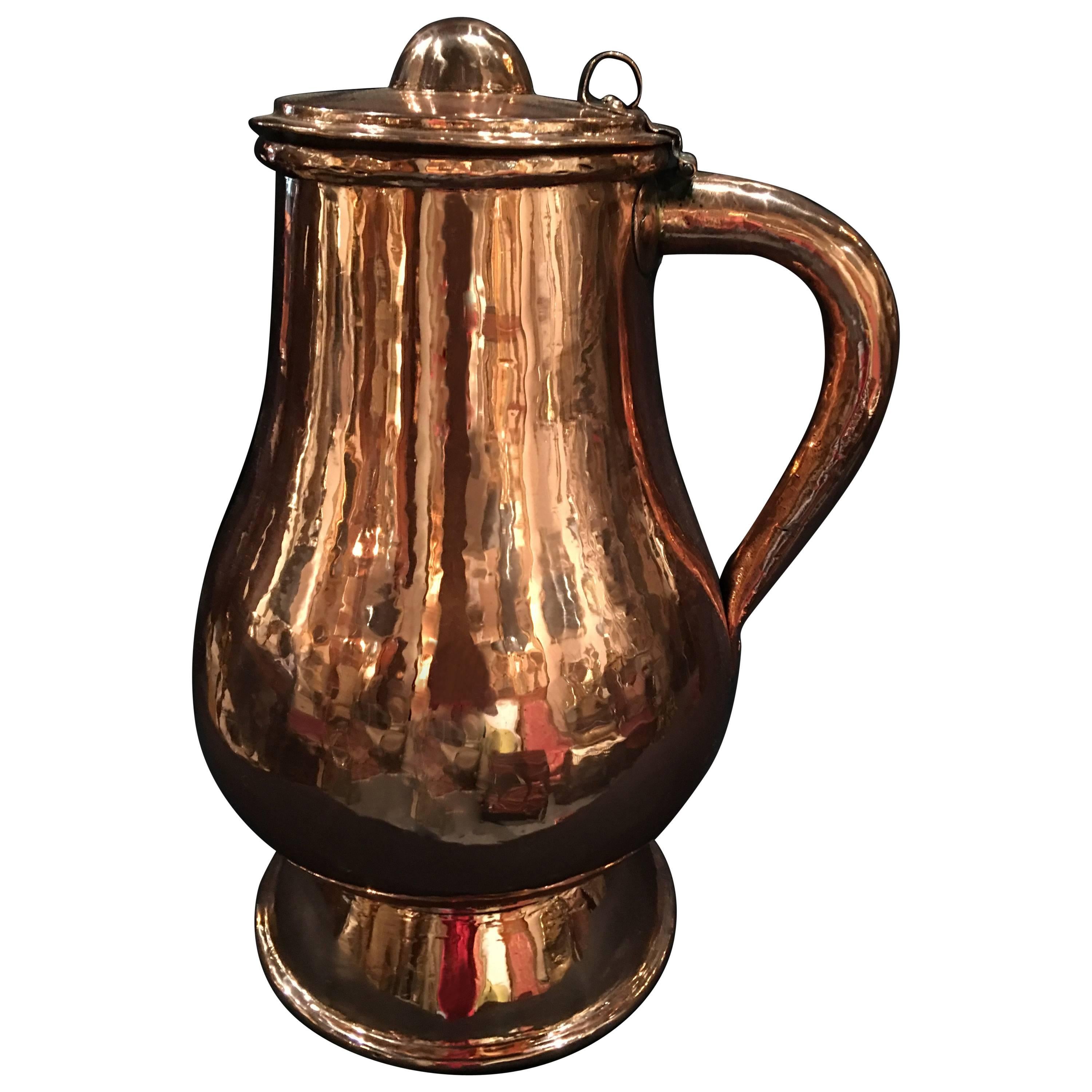 Mid-18th Century French Polished Copper Water Pitcher with Lid