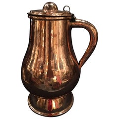 French Polished Copper Jug or Pitcher with Lid and Handle, 19th Century