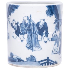 Early 20th Century, Chinese Blue and White Scholars' Brush Pot