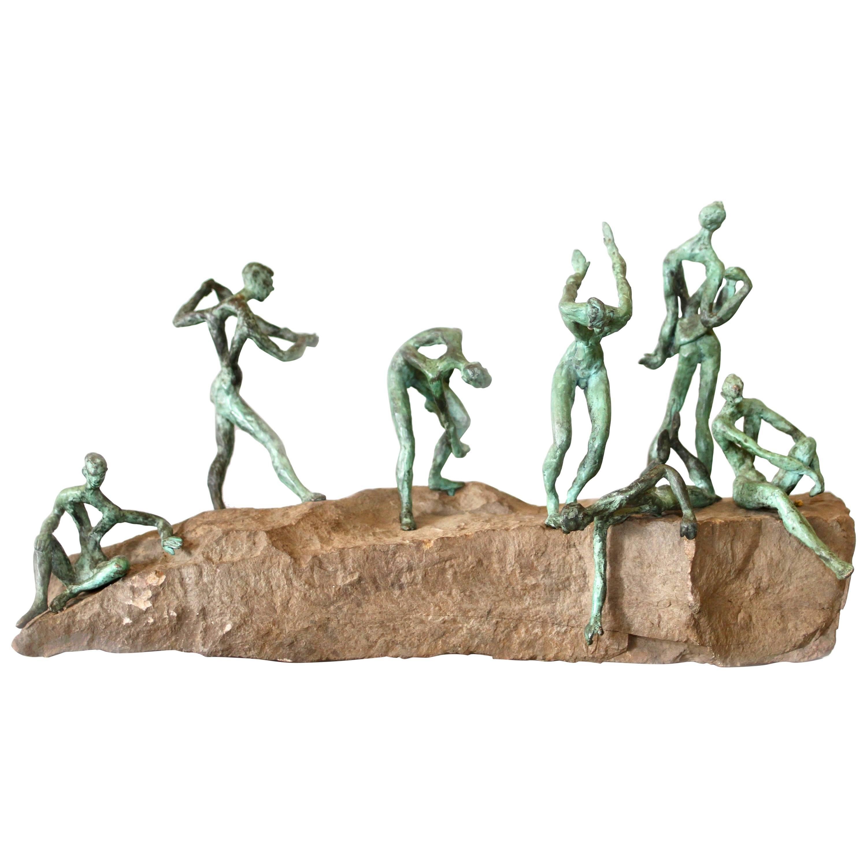 Organic Modern Bronze and Natural Stone Figurative Sculpture For Sale