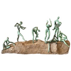 Organic Modern Bronze and Natural Stone Figurative Sculpture