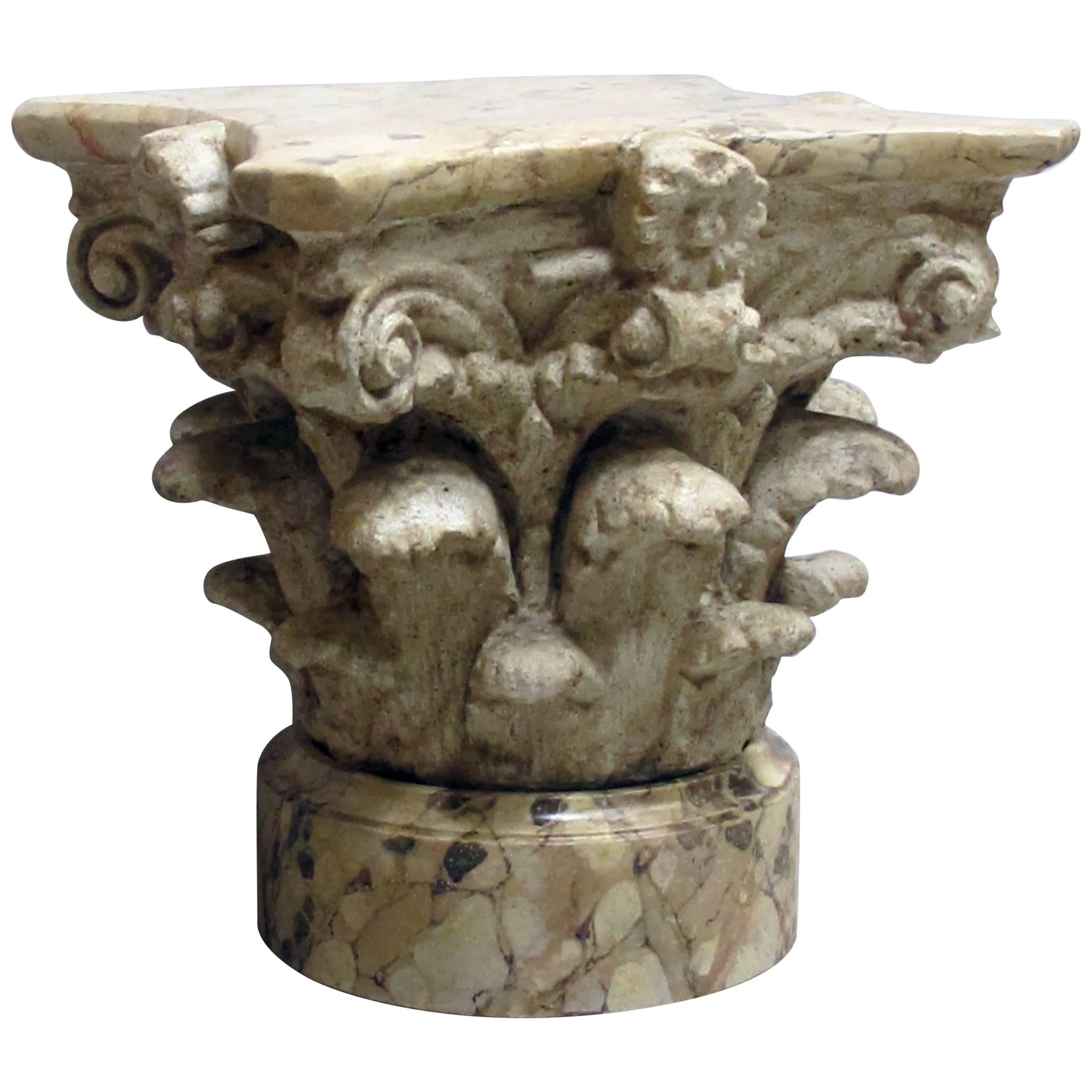 Exuberant American Painted Plaster Corinthian Capita, Faux Marble Base and Top For Sale