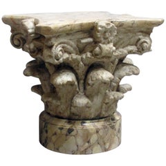 Exuberant American Painted Plaster Corinthian Capita, Faux Marble Base and Top
