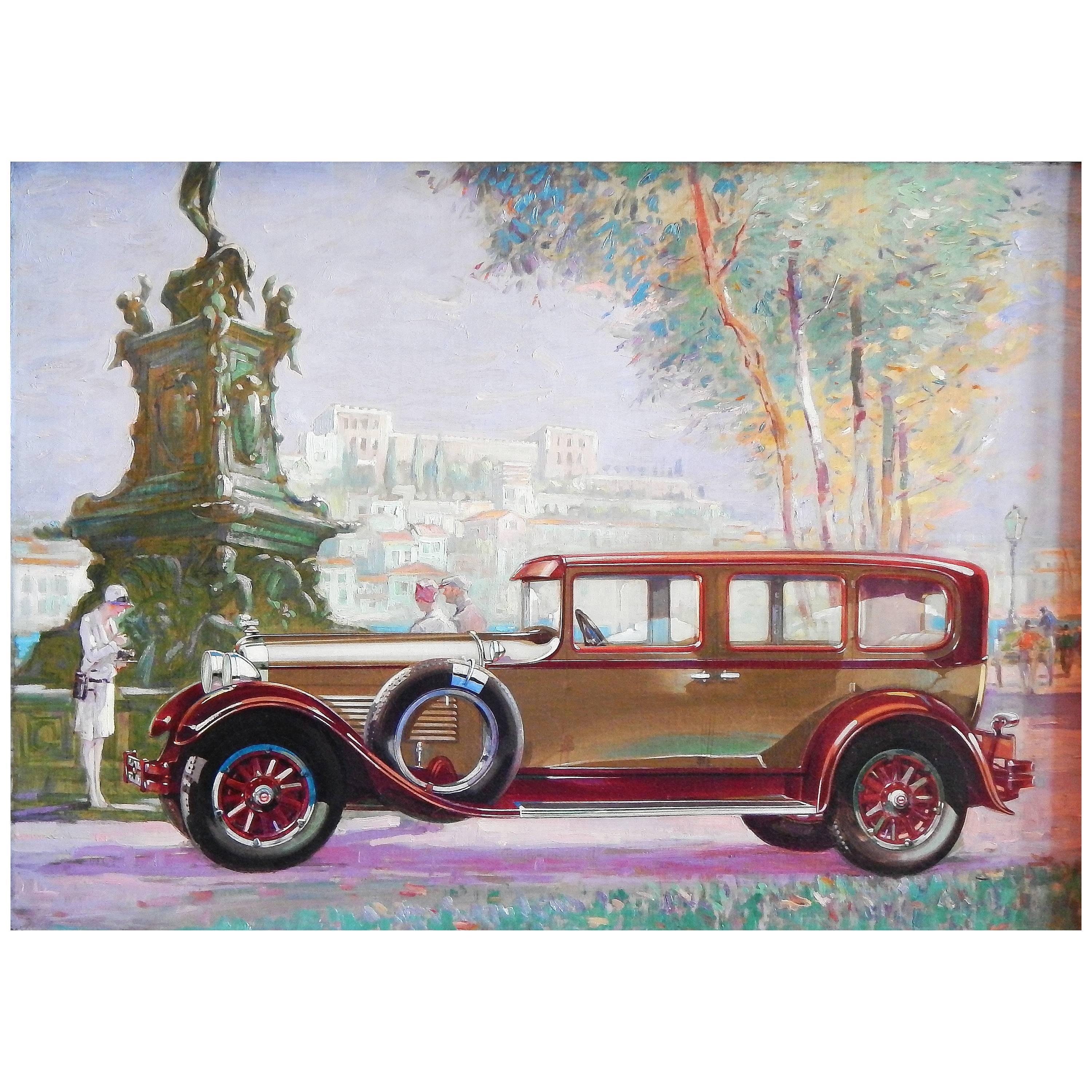 Originales Originalgemälde für Packard-Werbe, atemberaubendes Öl auf Leinwand, 1928 im Angebot