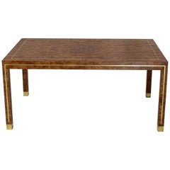 Brass Inlay Burl Wood Large Rectangular Coffee Table