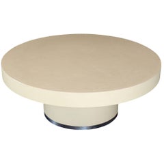Round Lacquered Beige to White Cloth Raffia Coffee Table