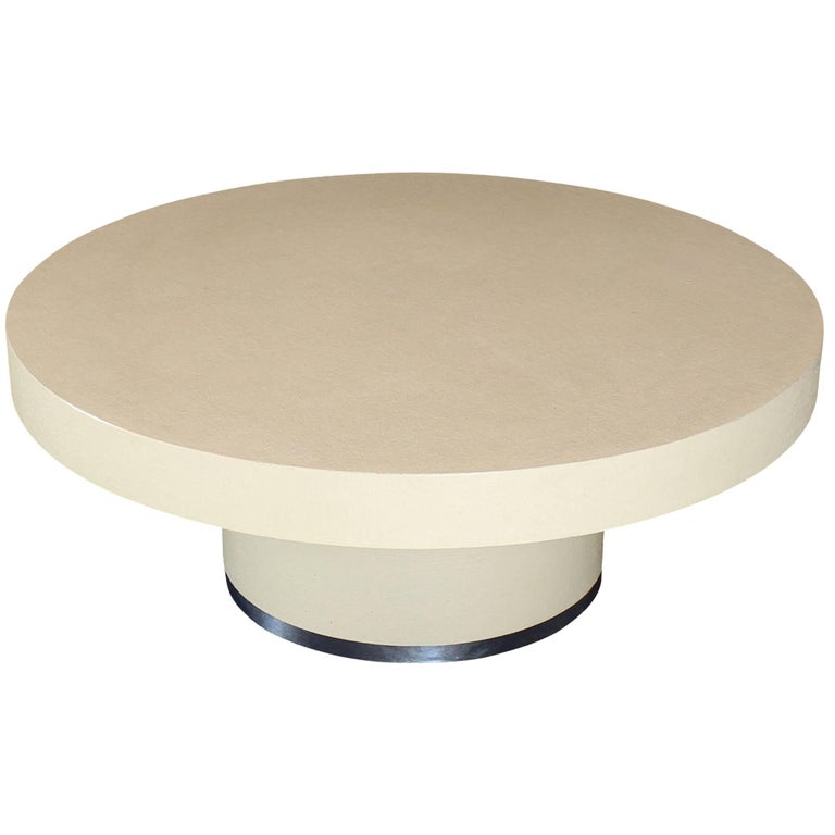 Round Lacquered Beige To White Cloth Raffia Coffee Table For At Round Lacquered Beige To White Cloth Raffia Coffee Table For