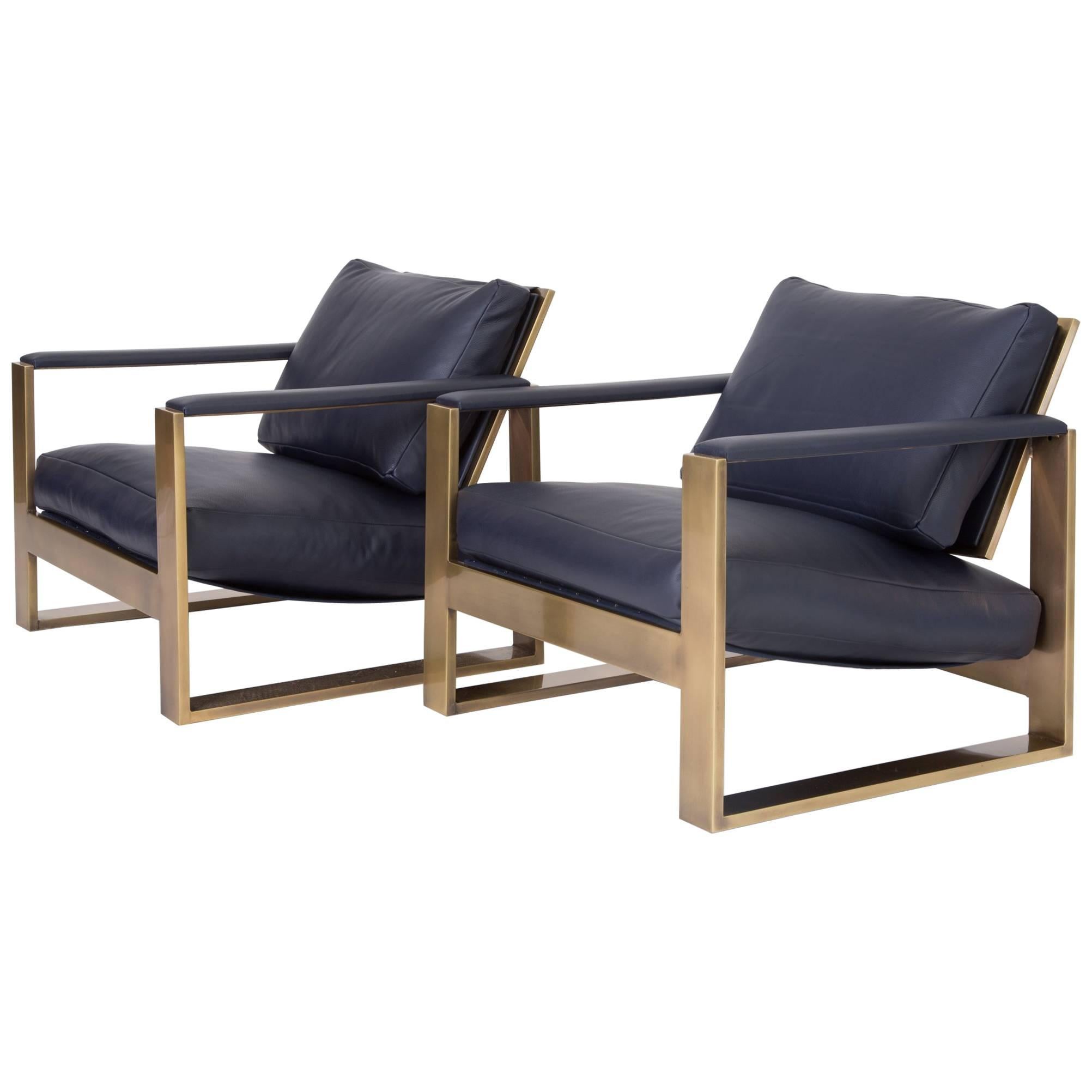 Pair of Bronze Frame Lounge Chairs by Milo Baughman