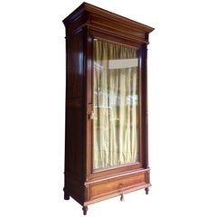 Stunning French Armoire Wardrobe Mahogany Glass Fronted Antique, 19th Century