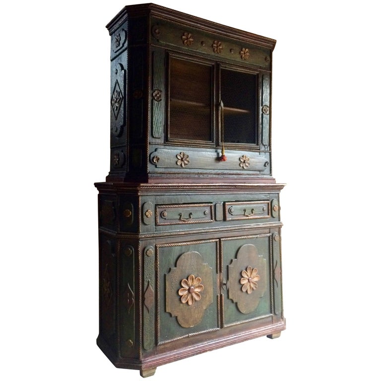 Stunning Antique Cupboard French Painted Provincial, 19th
