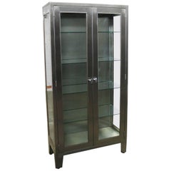 Vintage Stainless Steel Industrial Display Apothecary Medical Cabinet Glass Door