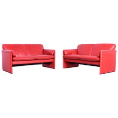 Leolux Bora Designer Sofa Set of Two Leather Orange Red Two-Seat Couch Modern