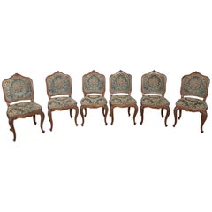 20th Century Italian Louis XV Rococò Style Walnut Carved Six Chairs