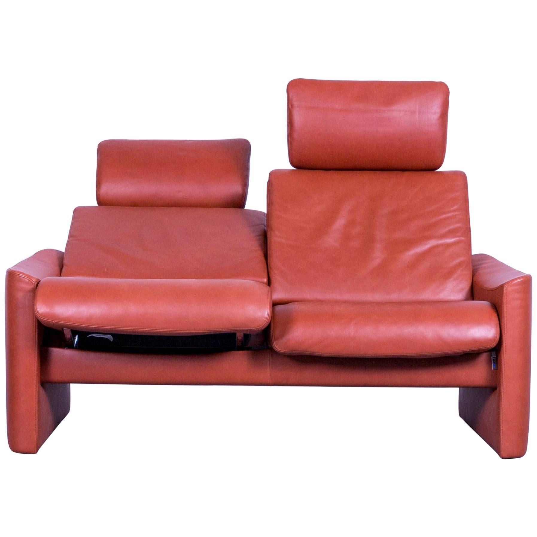 Erpo Designer Sofa Leather Brown Two-Seat Couch Modern Recliner