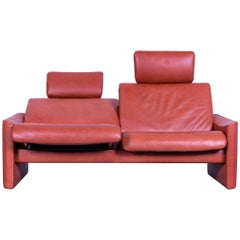 Erpo Designer Sofa Leather Brown Two-Seat Couch Modern Recliner