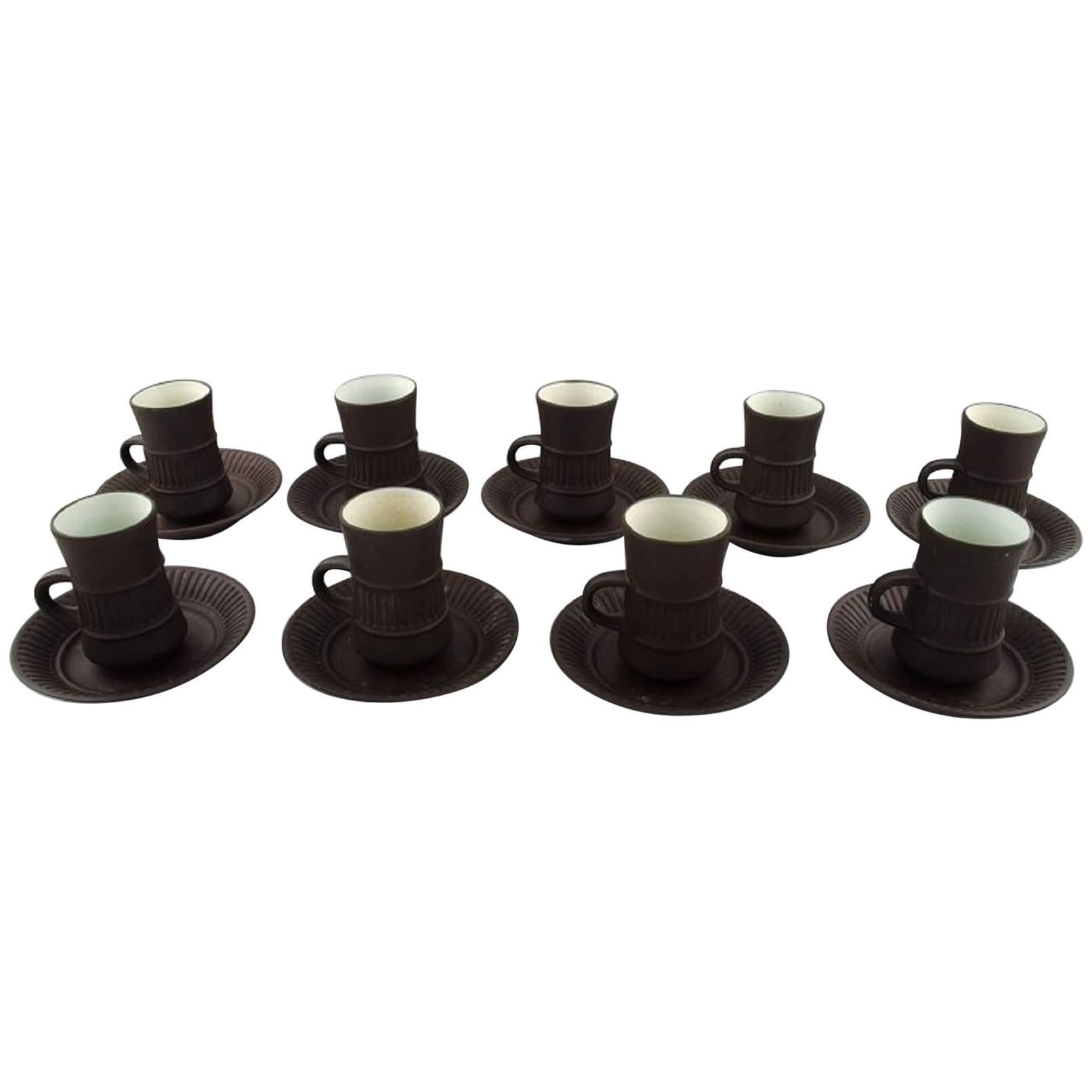 Jens H. Quistgaard, Flamestone, Nine Coffee / Mocha Cups with Saucers For Sale